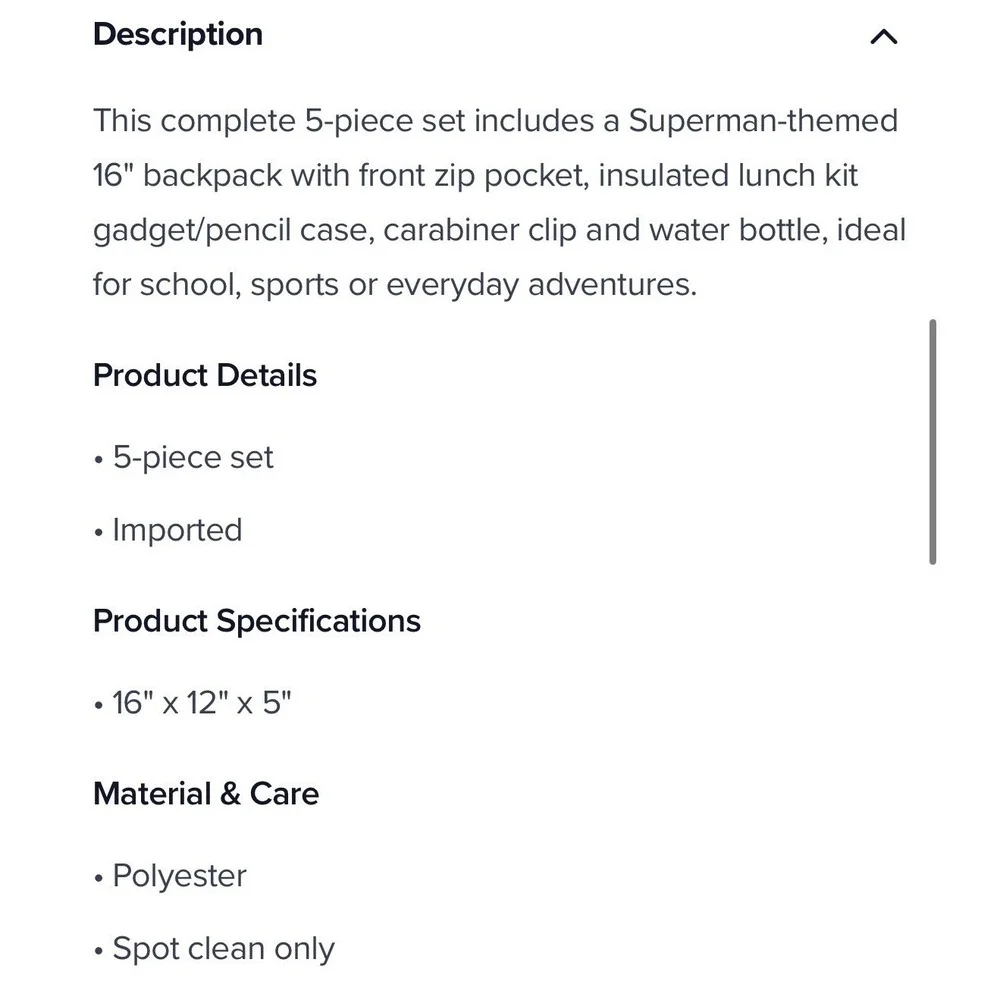 SUPERMAN Backpack Set Kids Blue 5-Piece Lunch Bag Water Bottle Pencil Case NWT